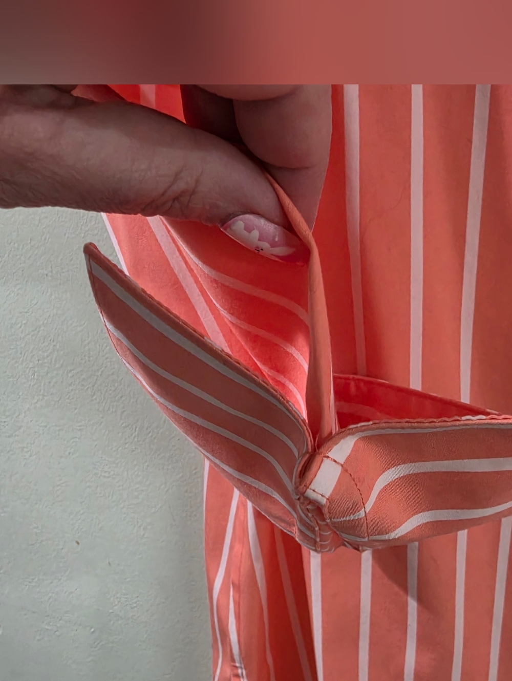 Foxcroft Coral Pink Striped Popover Tunic With Shell Button Accents 14 - Picture 9 of 13
